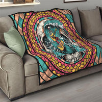 3D Illusion Surfing Skull Aloha Halloween Quilt Tropical Guitarist Bones Wave