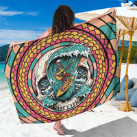 3D Illusion Surfing Skull Aloha Halloween Sarong Tropical Guitarist Bones Wave