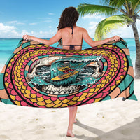 3D Illusion Surfing Skull Aloha Halloween Sarong Tropical Guitarist Bones Wave