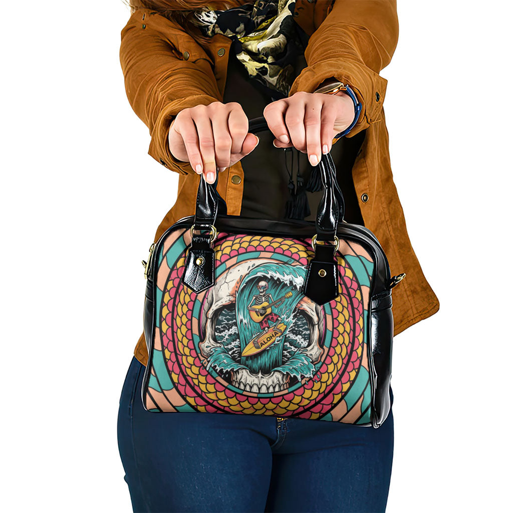 3D Illusion Surfing Skull Aloha Halloween Shoulder Handbag Tropical Guitarist Bones Wave