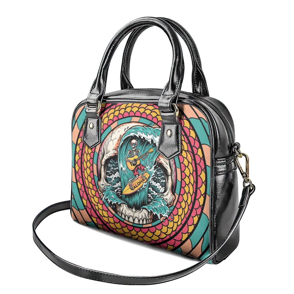 3D Illusion Surfing Skull Aloha Halloween Shoulder Handbag Tropical Guitarist Bones Wave