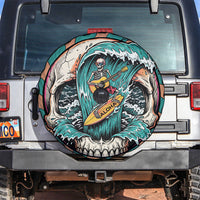 3D Illusion Surfing Skull Aloha Halloween Spare Tire Cover Tropical Guitarist Bones Wave