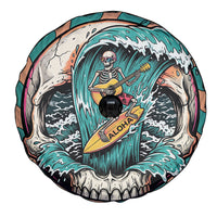 3D Illusion Surfing Skull Aloha Halloween Spare Tire Cover Tropical Guitarist Bones Wave