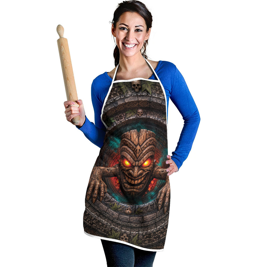 3D Illusion Haunted Tiki Totem Halloween Apron Polynesian Wood Spirit Fiery DT05 - Polynesian Pride