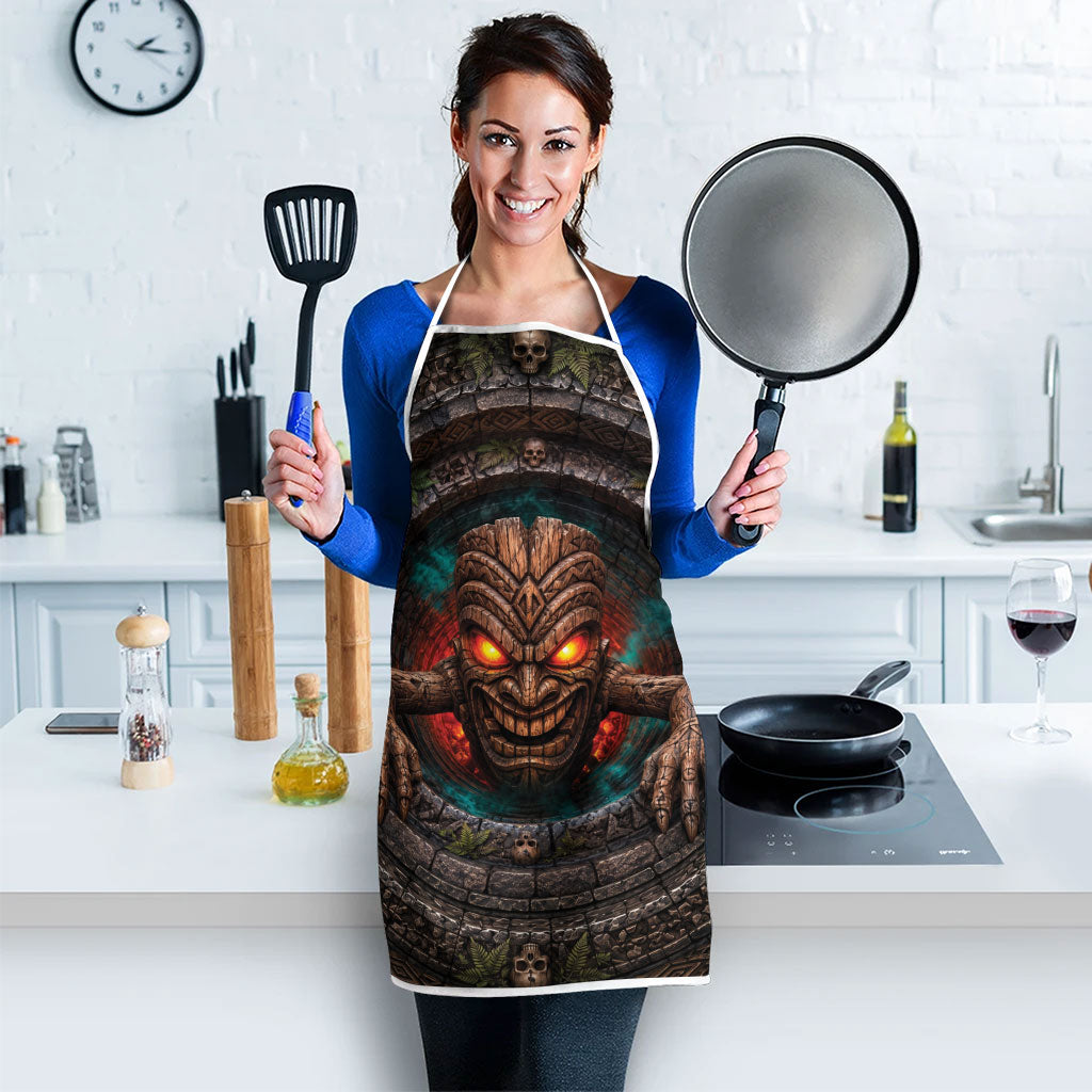 3D Illusion Haunted Tiki Totem Halloween Apron Polynesian Wood Spirit Fiery DT05 - Polynesian Pride