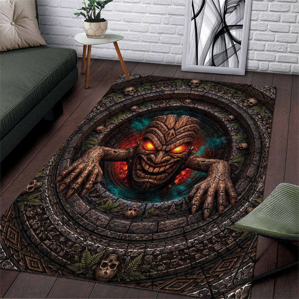 3D Illusion Haunted Tiki Totem Halloween Area Rug Polynesian Wood Spirit Fiery DT05 Brown - Polynesian Pride