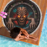 3D Illusion Haunted Tiki Totem Halloween Beach Blanket Polynesian Wood Spirit Fiery DT05 - Polynesian Pride