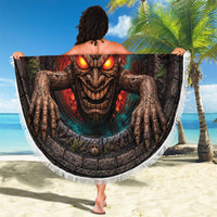 3D Illusion Haunted Tiki Totem Halloween Beach Blanket Polynesian Wood Spirit Fiery DT05 - Polynesian Pride