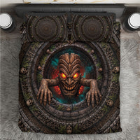 3D Illusion Haunted Tiki Totem Halloween Bedding Set Polynesian Wood Spirit Fiery DT05 Brown - Polynesian Pride