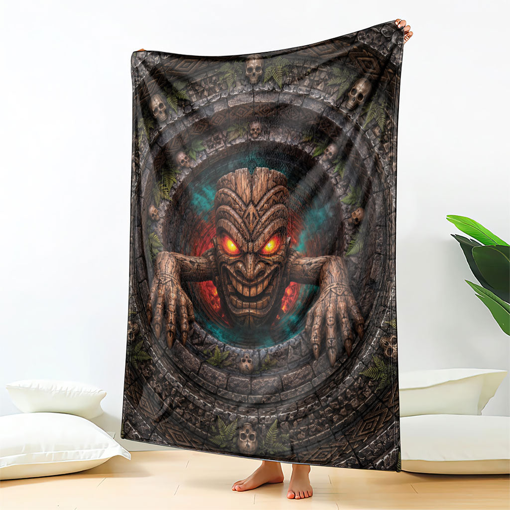 3D Illusion Haunted Tiki Totem Halloween Blanket Polynesian Wood Spirit Fiery DT05 - Polynesian Pride