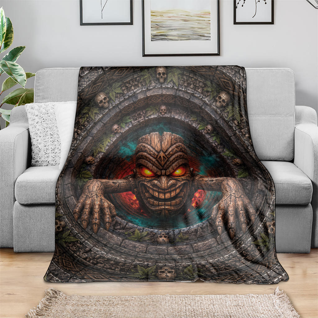 3D Illusion Haunted Tiki Totem Halloween Blanket Polynesian Wood Spirit Fiery DT05 - Polynesian Pride