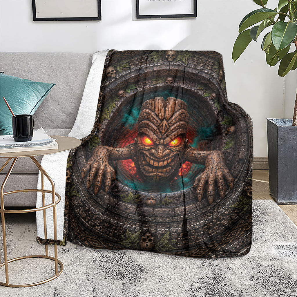 3D Illusion Haunted Tiki Totem Halloween Blanket Polynesian Wood Spirit Fiery DT05 - Polynesian Pride