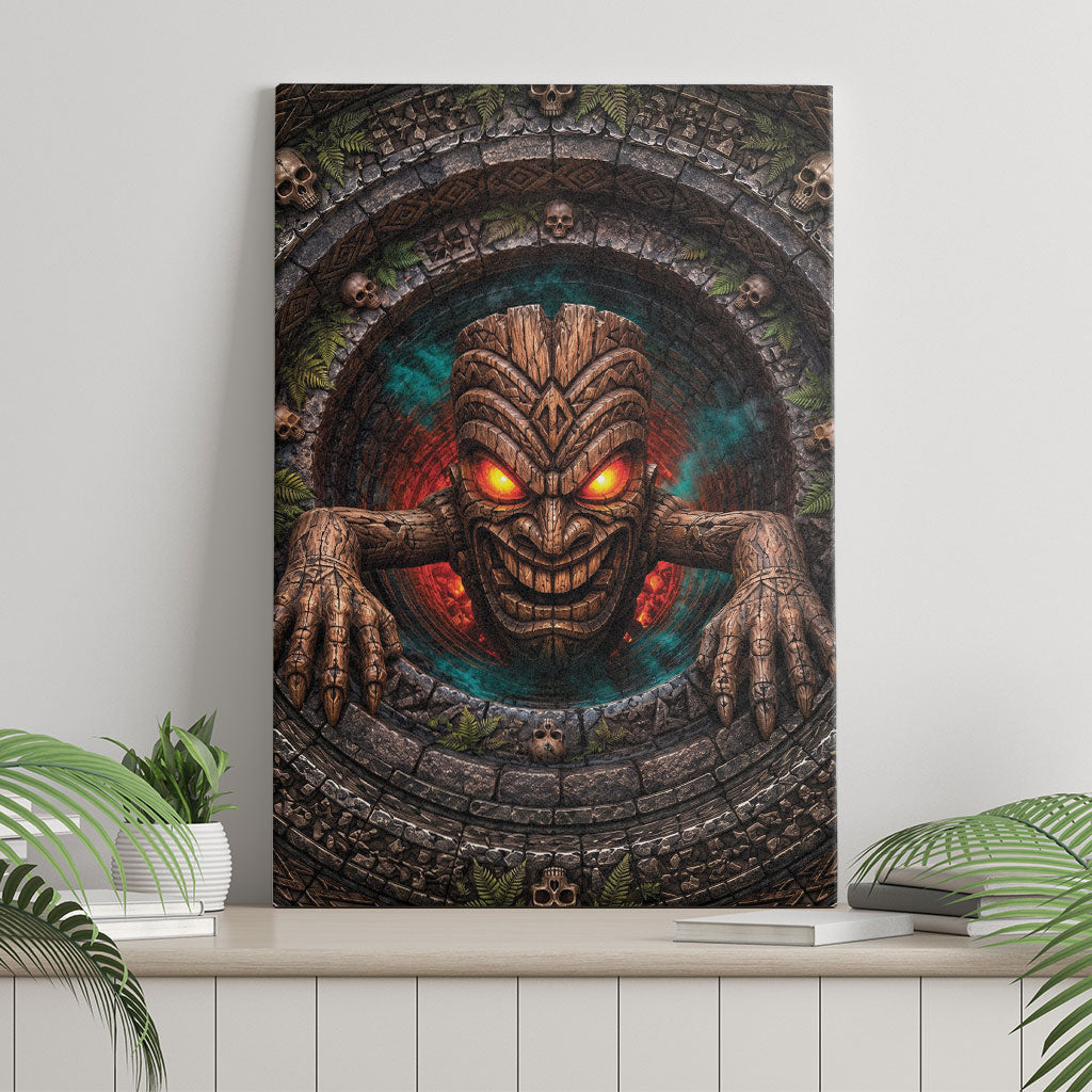 3D Illusion Haunted Tiki Totem Halloween Canvas Wall Art Polynesian Wood Spirit Fiery DT05 - Polynesian Pride