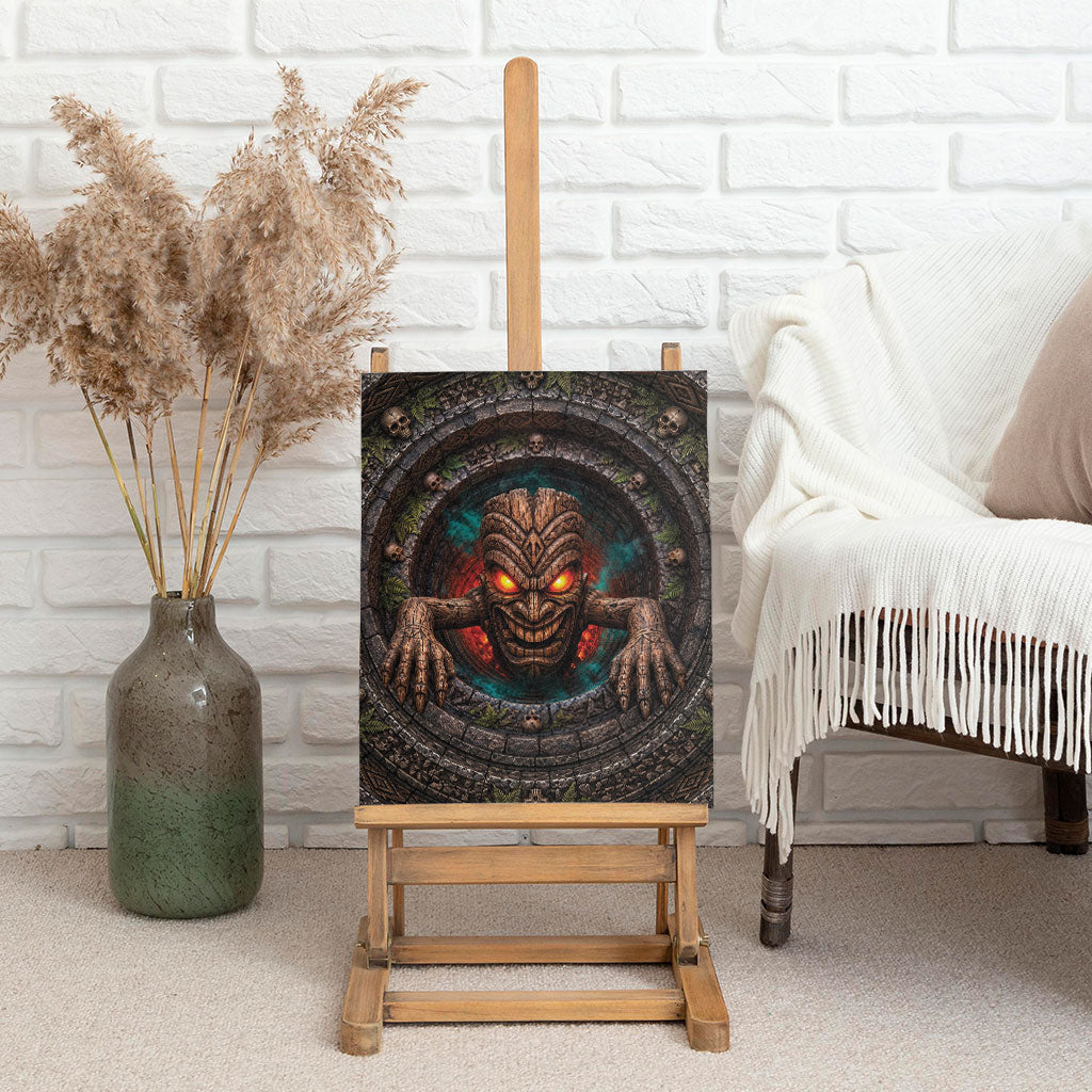 3D Illusion Haunted Tiki Totem Halloween Canvas Wall Art Polynesian Wood Spirit Fiery DT05 - Polynesian Pride