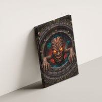 3D Illusion Haunted Tiki Totem Halloween Canvas Wall Art Polynesian Wood Spirit Fiery DT05 - Polynesian Pride
