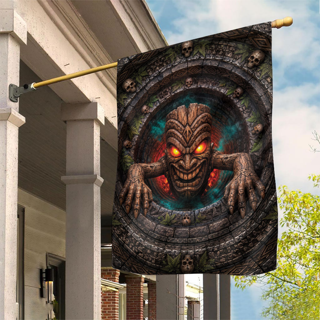 3D Illusion Haunted Tiki Totem Halloween Garden Flag Polynesian Wood Spirit Fiery DT05 House Flag Brown - Polynesian Pride