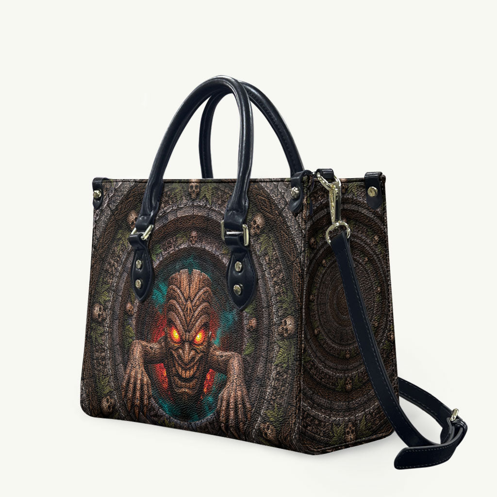 3D Illusion Haunted Tiki Totem Halloween Leather Bag Polynesian Wood Spirit Fiery DT05 Brown - Polynesian Pride