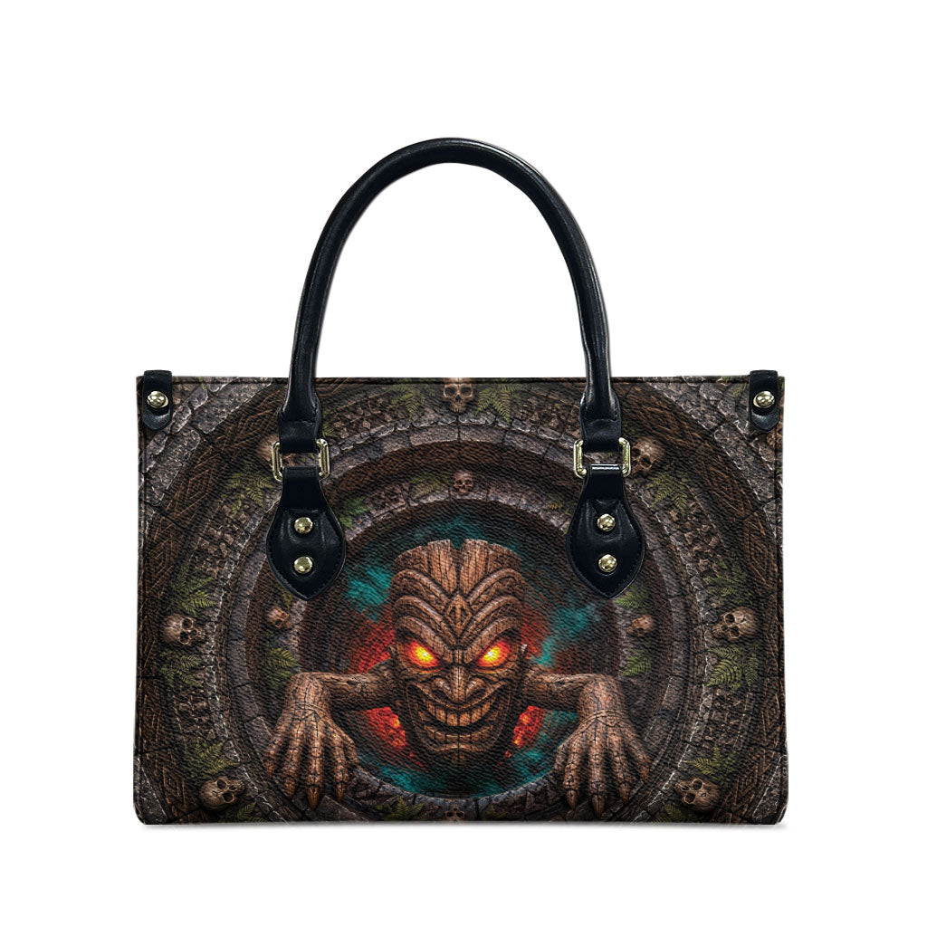 3D Illusion Haunted Tiki Totem Halloween Leather Bag Polynesian Wood Spirit Fiery DT05 - Polynesian Pride