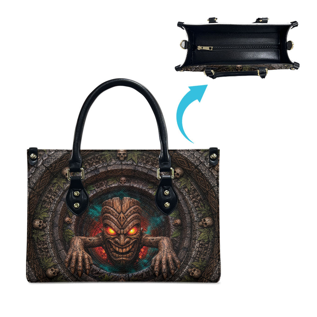 3D Illusion Haunted Tiki Totem Halloween Leather Bag Polynesian Wood Spirit Fiery DT05 - Polynesian Pride