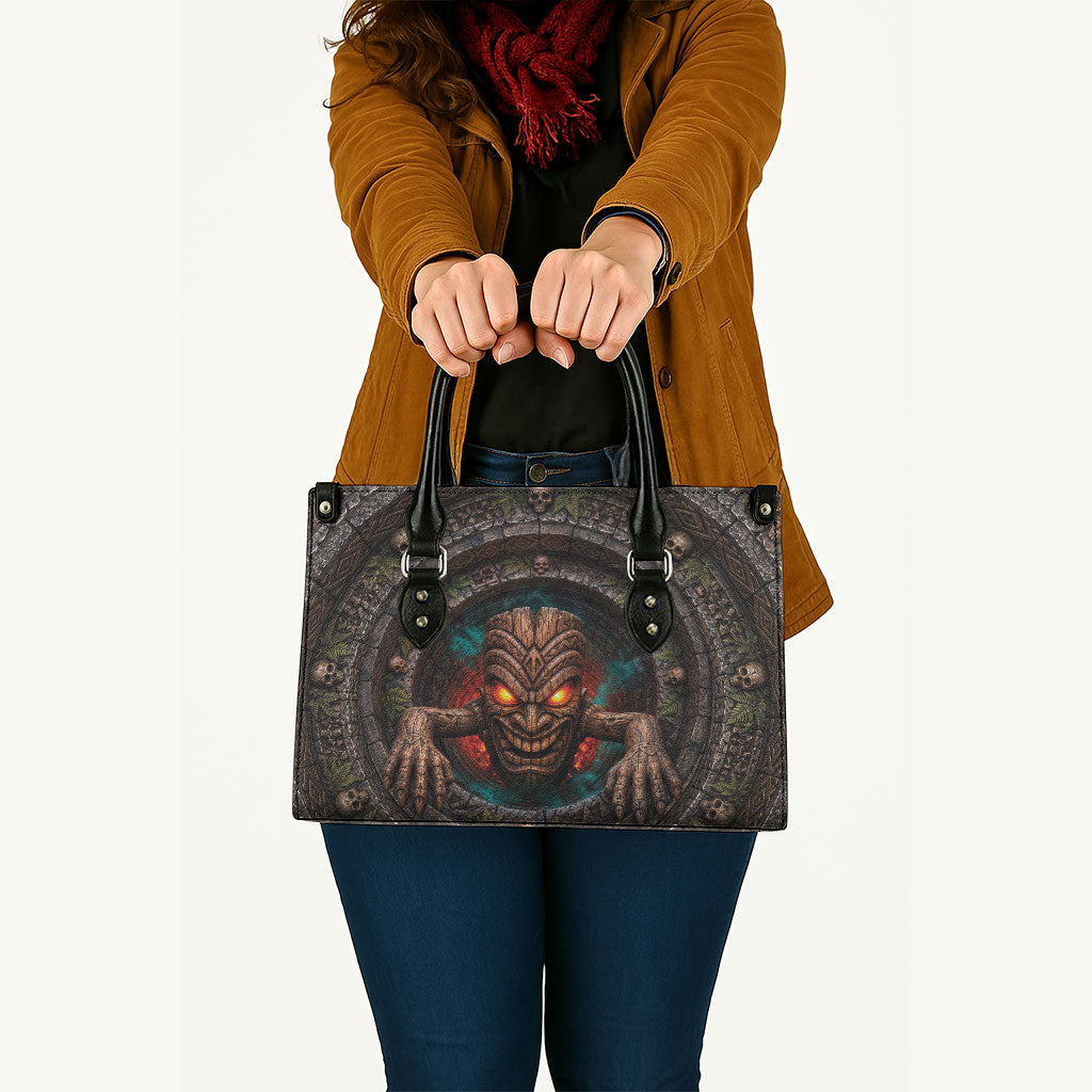 3D Illusion Haunted Tiki Totem Halloween Leather Bag Polynesian Wood Spirit Fiery DT05 - Polynesian Pride