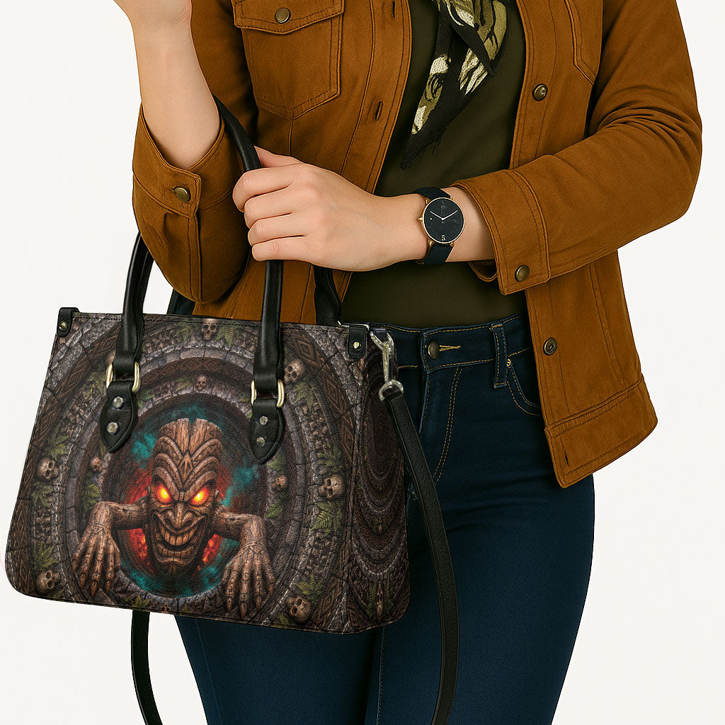 3D Illusion Haunted Tiki Totem Halloween Leather Bag Polynesian Wood Spirit Fiery DT05 - Polynesian Pride