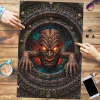 3D Illusion Haunted Tiki Totem Halloween Puzzle Polynesian Wood Spirit Fiery DT05 Brown - Polynesian Pride