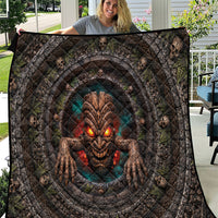 3D Illusion Haunted Tiki Totem Halloween Quilt Polynesian Wood Spirit Fiery