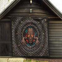 3D Illusion Haunted Tiki Totem Halloween Quilt Polynesian Wood Spirit Fiery