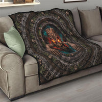 3D Illusion Haunted Tiki Totem Halloween Quilt Polynesian Wood Spirit Fiery