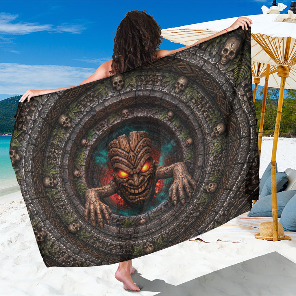 3D Illusion Haunted Tiki Totem Halloween Sarong Polynesian Wood Spirit Fiery DT05 One Size 44 x 66 inches Brown - Polynesian Pride