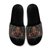 3D Illusion Haunted Tiki Totem Halloween Slide Sandals Polynesian Wood Spirit Fiery