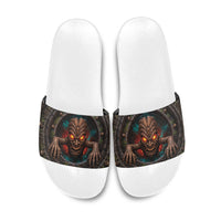 3D Illusion Haunted Tiki Totem Halloween Slide Sandals Polynesian Wood Spirit Fiery