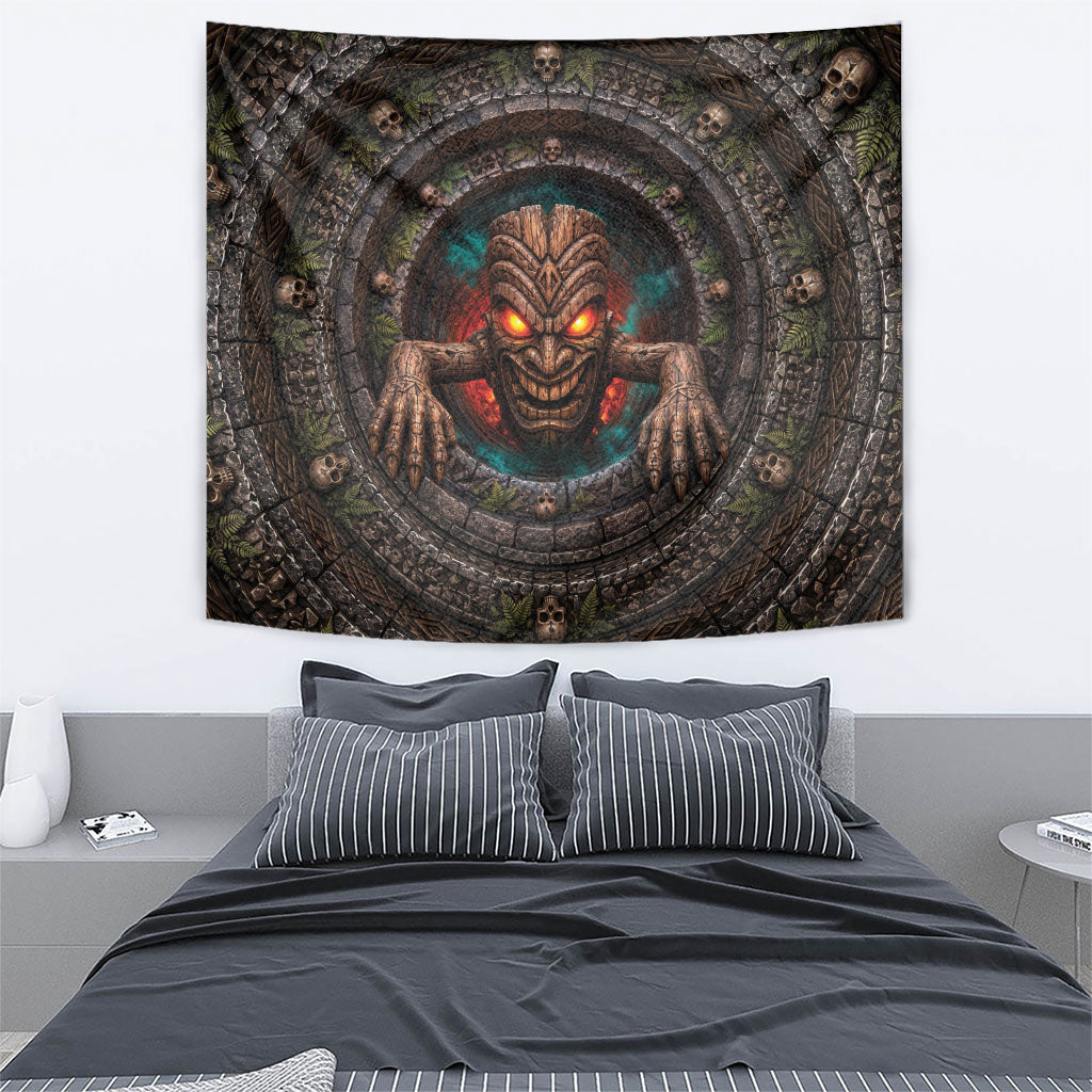 3D Illusion Haunted Tiki Totem Halloween Tapestry Polynesian Wood Spirit Fiery DT05 - Polynesian Pride