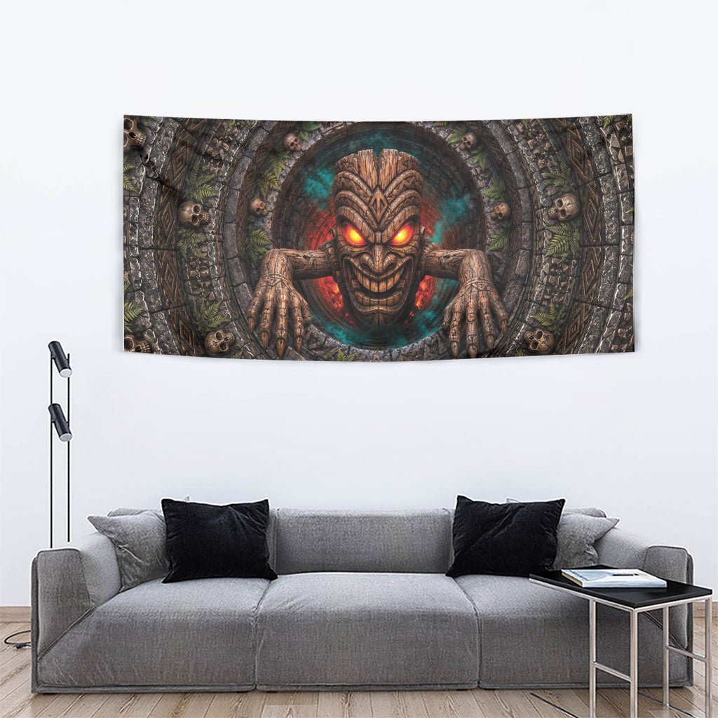 3D Illusion Haunted Tiki Totem Halloween Tapestry Polynesian Wood Spirit Fiery DT05 - Polynesian Pride