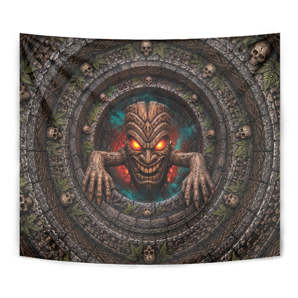 3D Illusion Haunted Tiki Totem Halloween Tapestry Polynesian Wood Spirit Fiery DT05 - Polynesian Pride