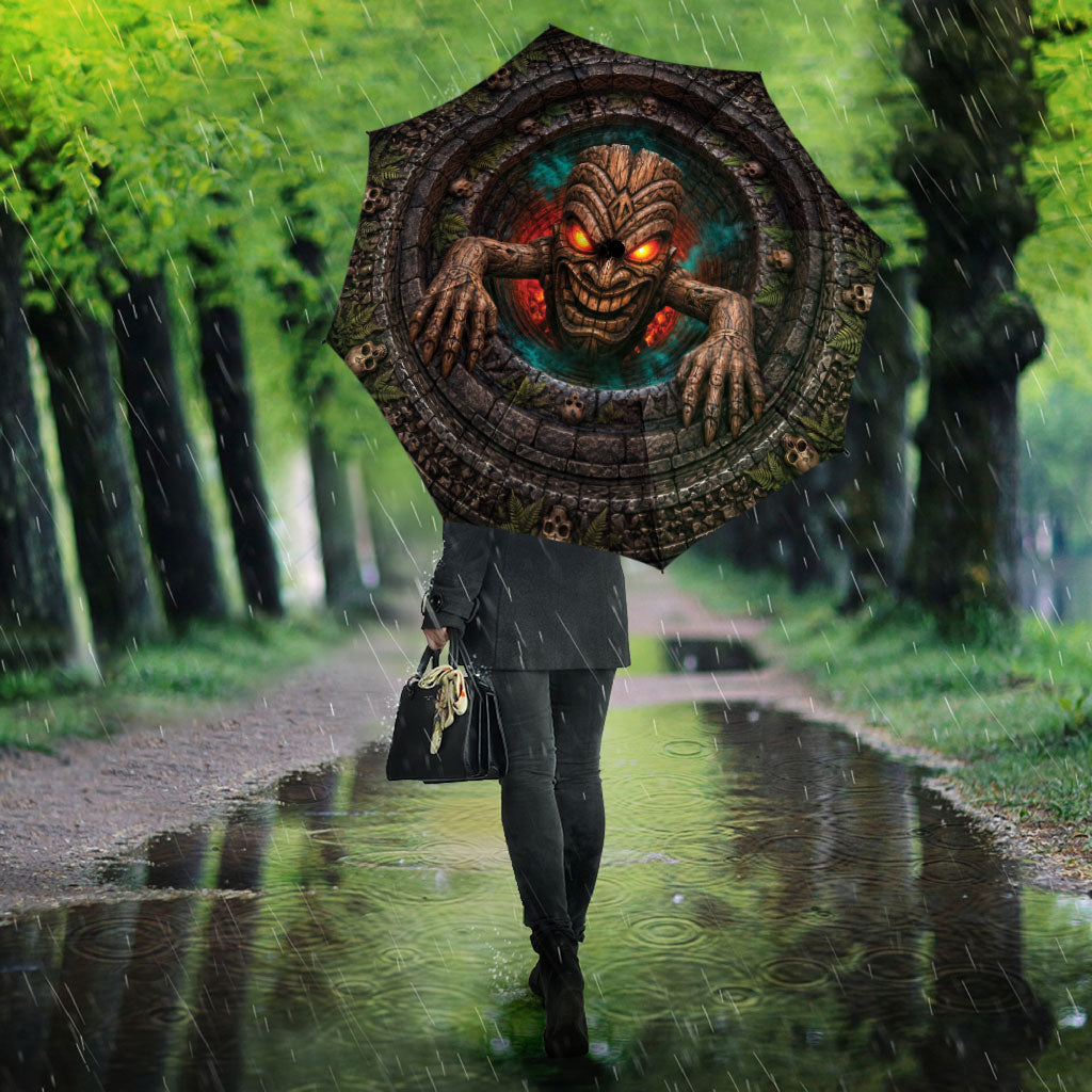 3D Illusion Haunted Tiki Totem Halloween Umbrella Polynesian Wood Spirit Fiery DT05 - Polynesian Pride