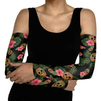 Tropical Calavera Hawaiian Arm Sleeves Sugar Skull Pineapple Hibiscus Floral