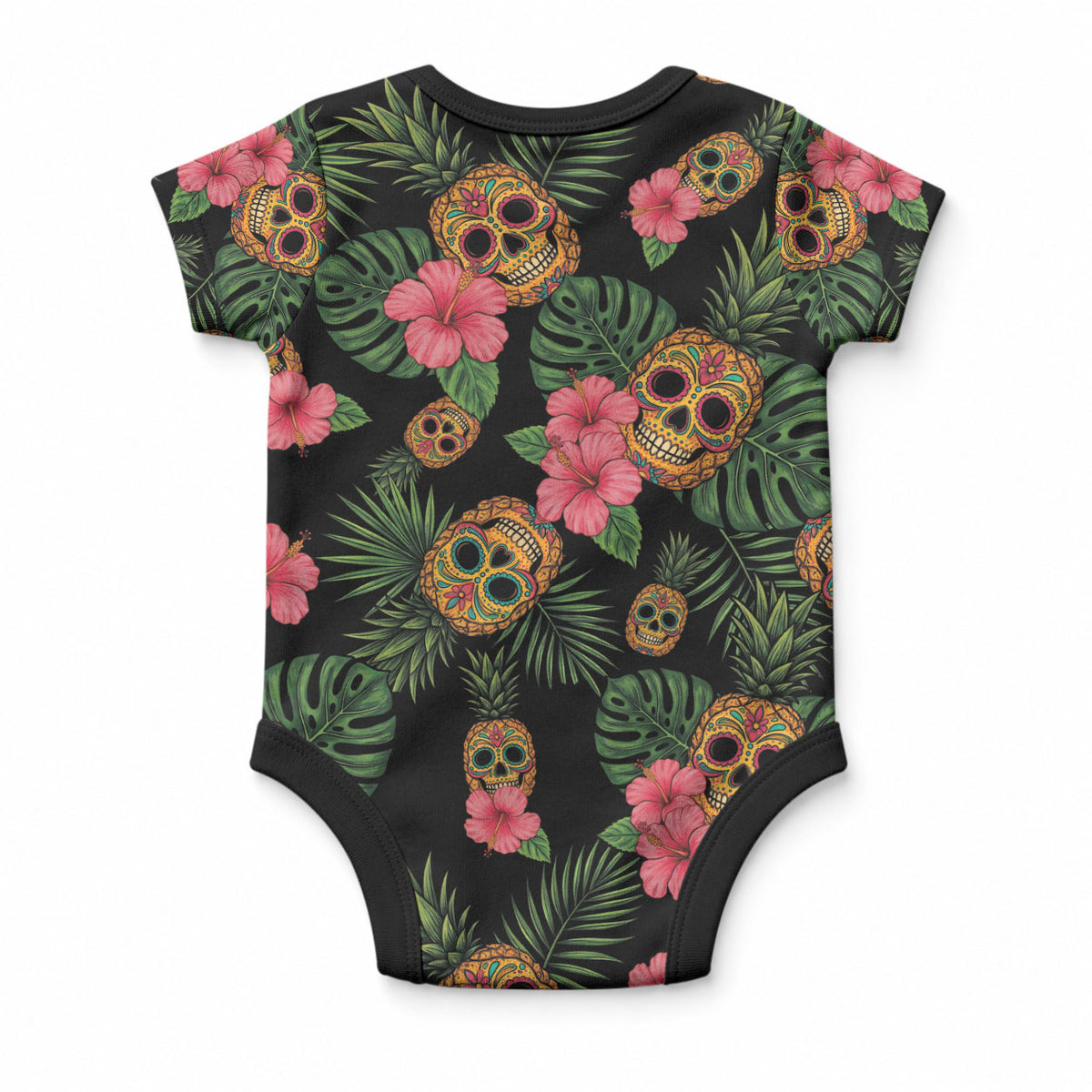 Tropical Calavera Hawaiian Baby Onesie Sugar Skull Pineapple Hibiscus Floral DT05 - Polynesian Pride