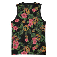 Tropical Calavera Hawaiian Basketball Jersey Sugar Skull Pineapple Hibiscus Floral