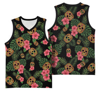 Tropical Calavera Hawaiian Basketball Jersey Sugar Skull Pineapple Hibiscus Floral