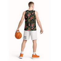 Tropical Calavera Hawaiian Basketball Jersey Sugar Skull Pineapple Hibiscus Floral