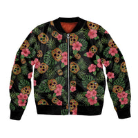 Tropical Calavera Hawaiian Bomber Jacket Sugar Skull Pineapple Hibiscus Floral