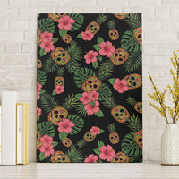 Tropical Calavera Hawaiian Canvas Wall Art Sugar Skull Pineapple Hibiscus Floral