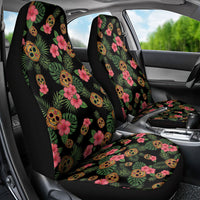 Tropical Calavera Hawaiian Car Seat Cover Sugar Skull Pineapple Hibiscus Floral
