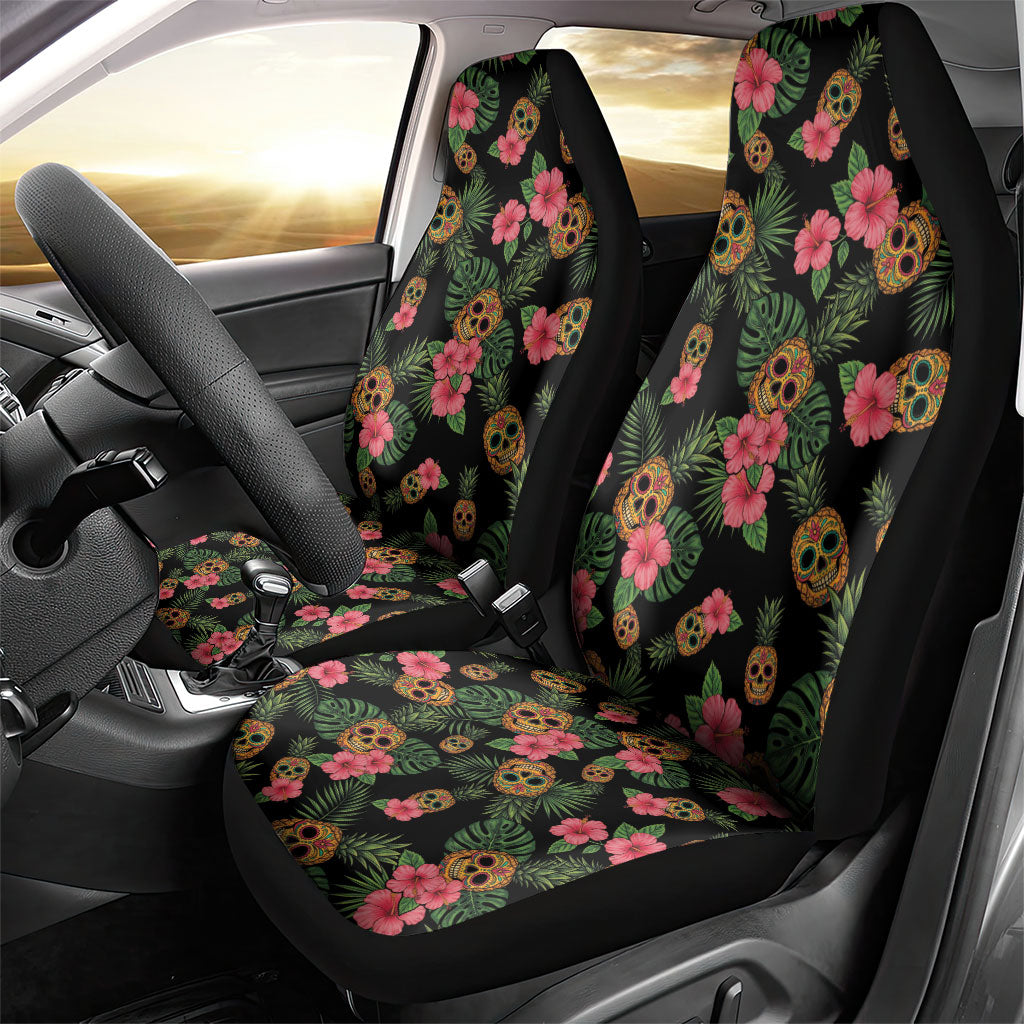 Tropical Calavera Hawaiian Car Seat Cover Sugar Skull Pineapple Hibiscus Floral