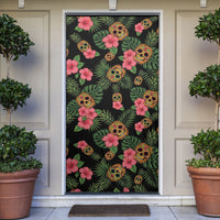 Tropical Calavera Hawaiian Door Cover Sugar Skull Pineapple Hibiscus Floral DT05 Black - Polynesian Pride