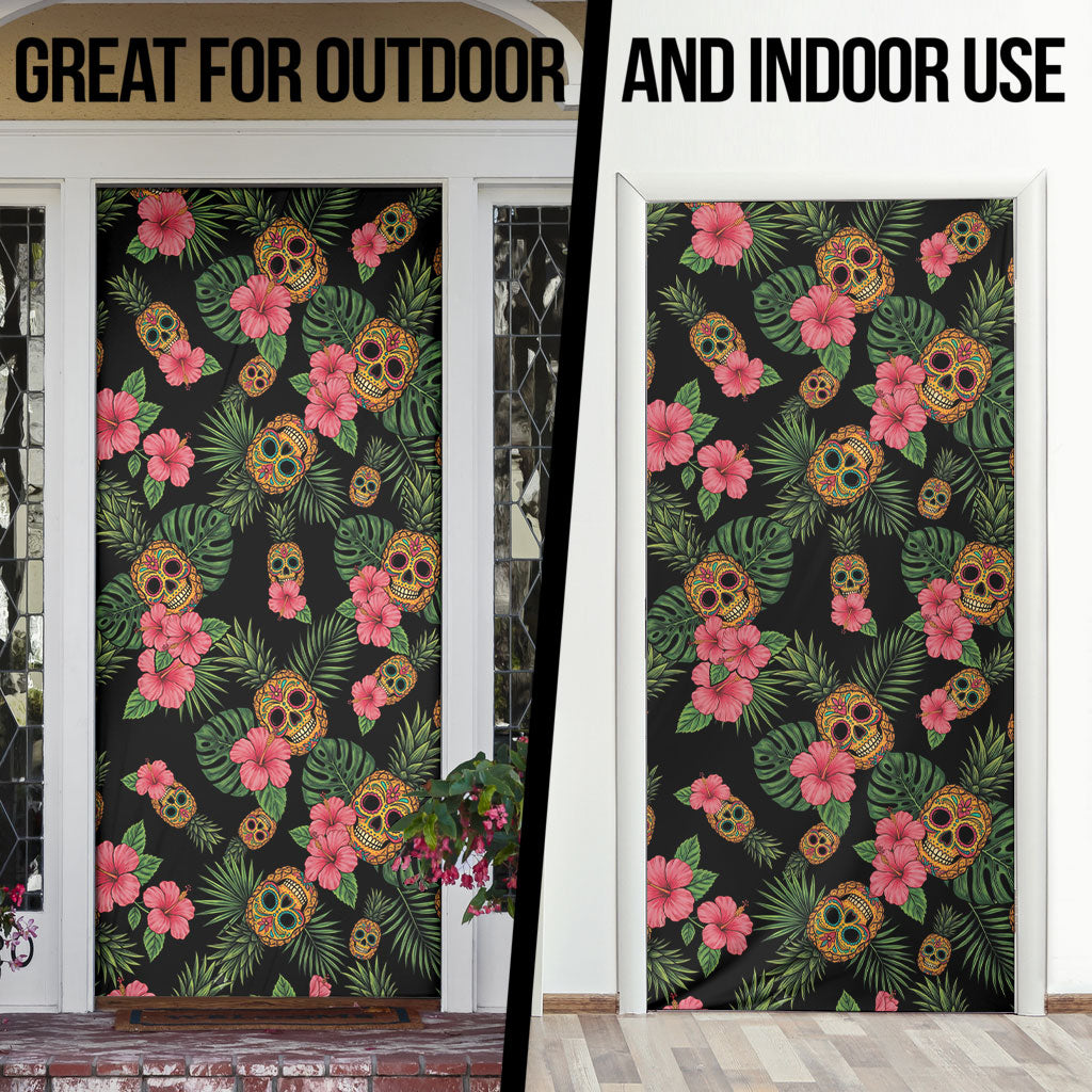 Tropical Calavera Hawaiian Door Cover Sugar Skull Pineapple Hibiscus Floral DT05 - Polynesian Pride
