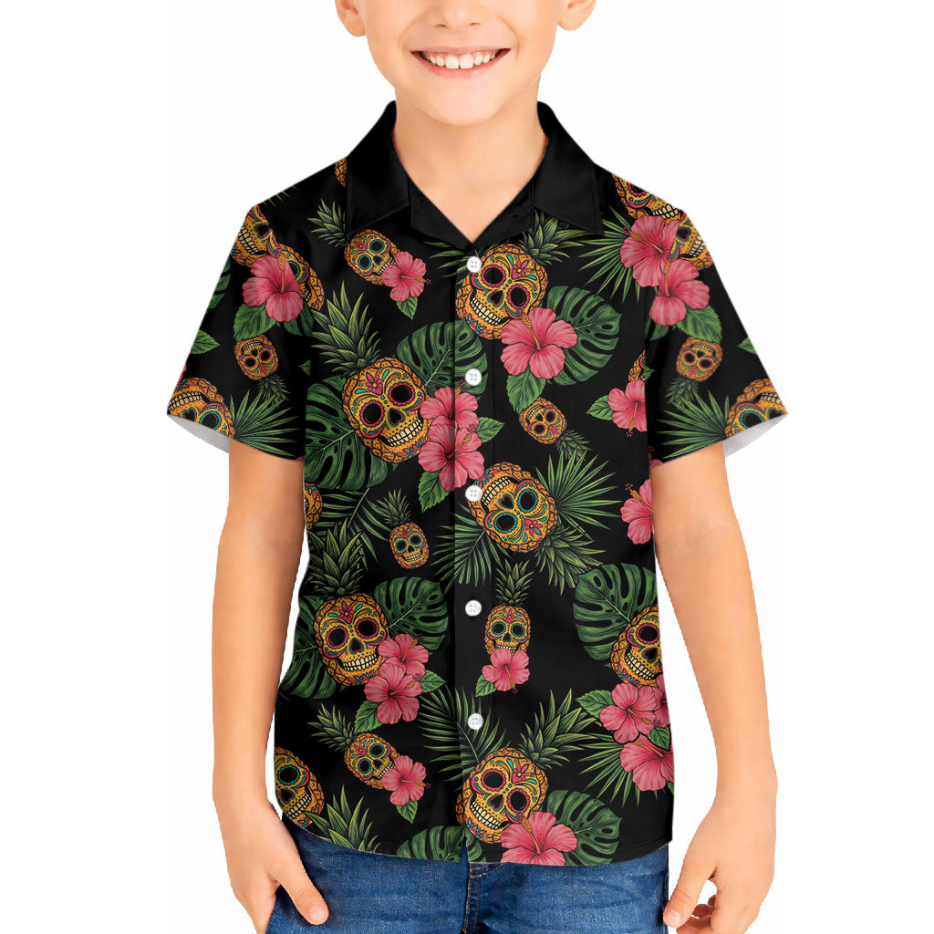 Tropical Calavera Hawaiian Hawaiian Shirt Sugar Skull Pineapple Hibiscus Floral DT05 - Polynesian Pride