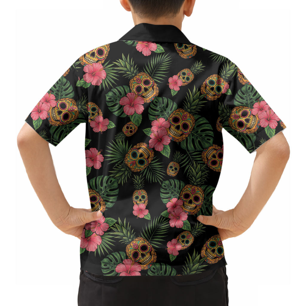 Tropical Calavera Hawaiian Hawaiian Shirt Sugar Skull Pineapple Hibiscus Floral DT05 - Polynesian Pride