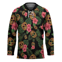 Tropical Calavera Hawaiian Hockey Jersey Sugar Skull Pineapple Hibiscus Floral DT05 Unisex Black - Polynesian Pride